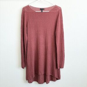 Eileen Fisher Organic Linen Lightweight Long Sleeve Tunic Top Shirt Pink Medium
